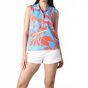 NEW MAUDE VIVANTE sky top in coral floral